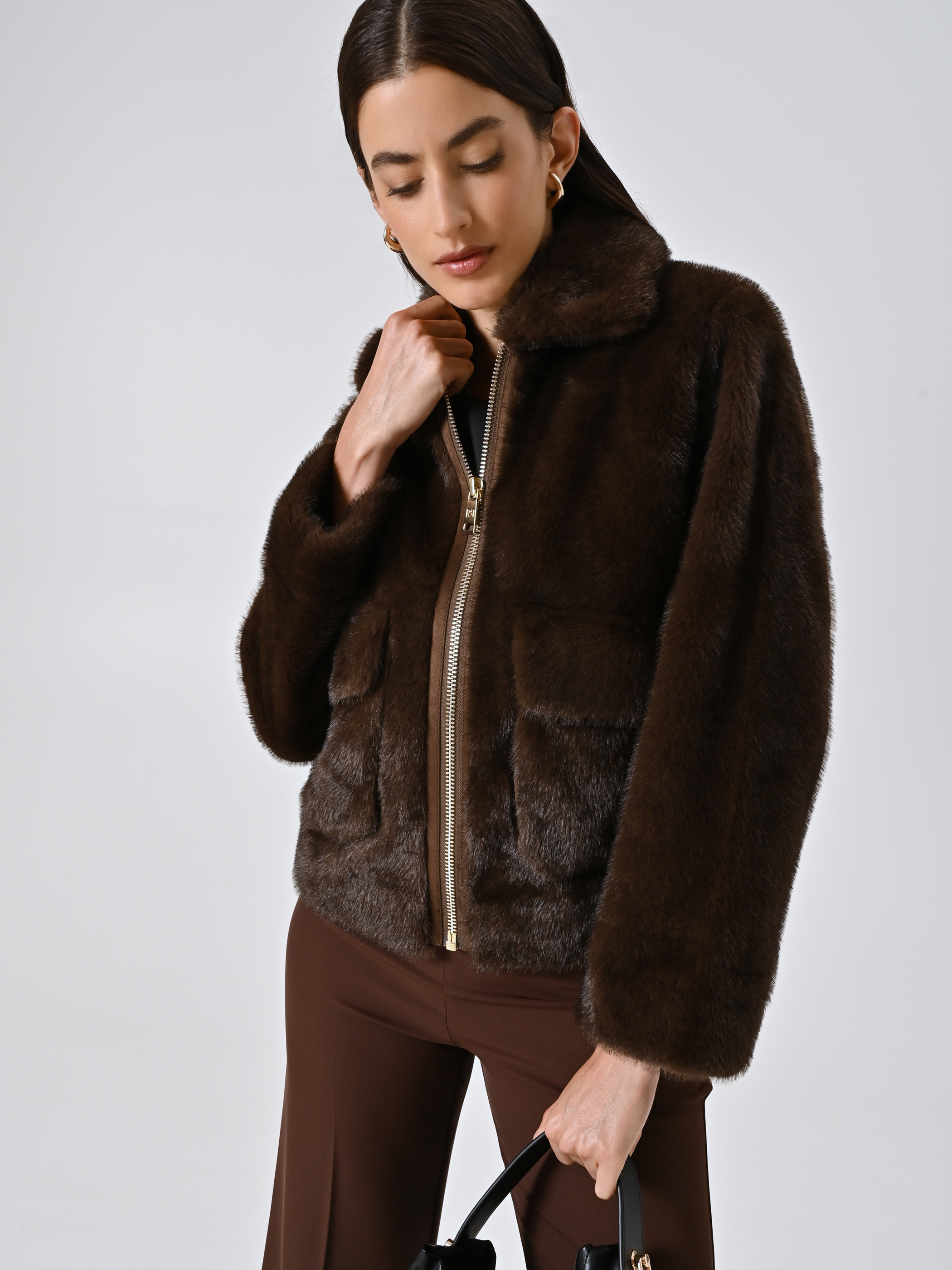 Short Brown Faux Fur Jacket | Rinascimento Short Brown Faux Fur Jacket | Rinascimento