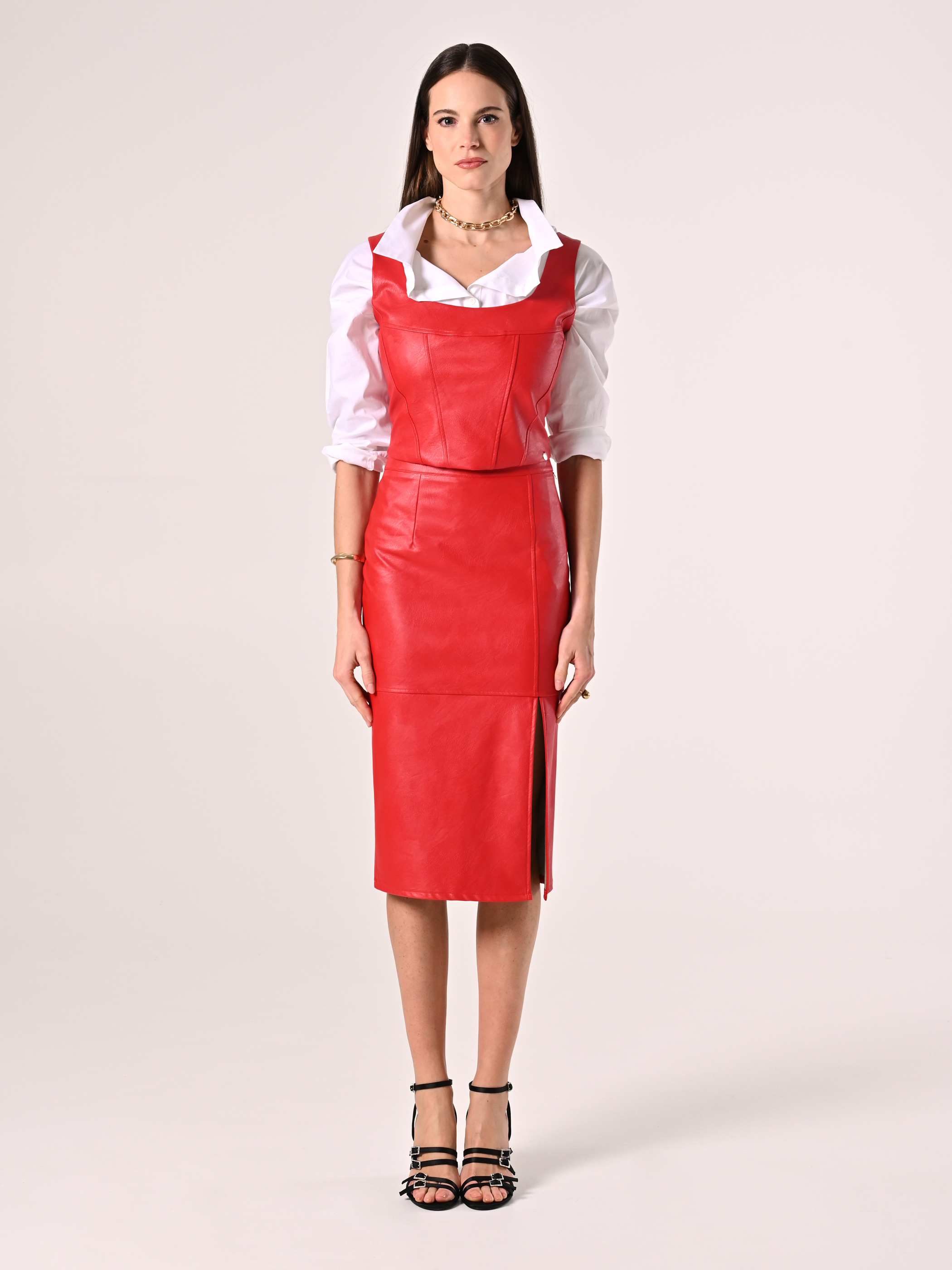 Robe simili cuir rouge cheap