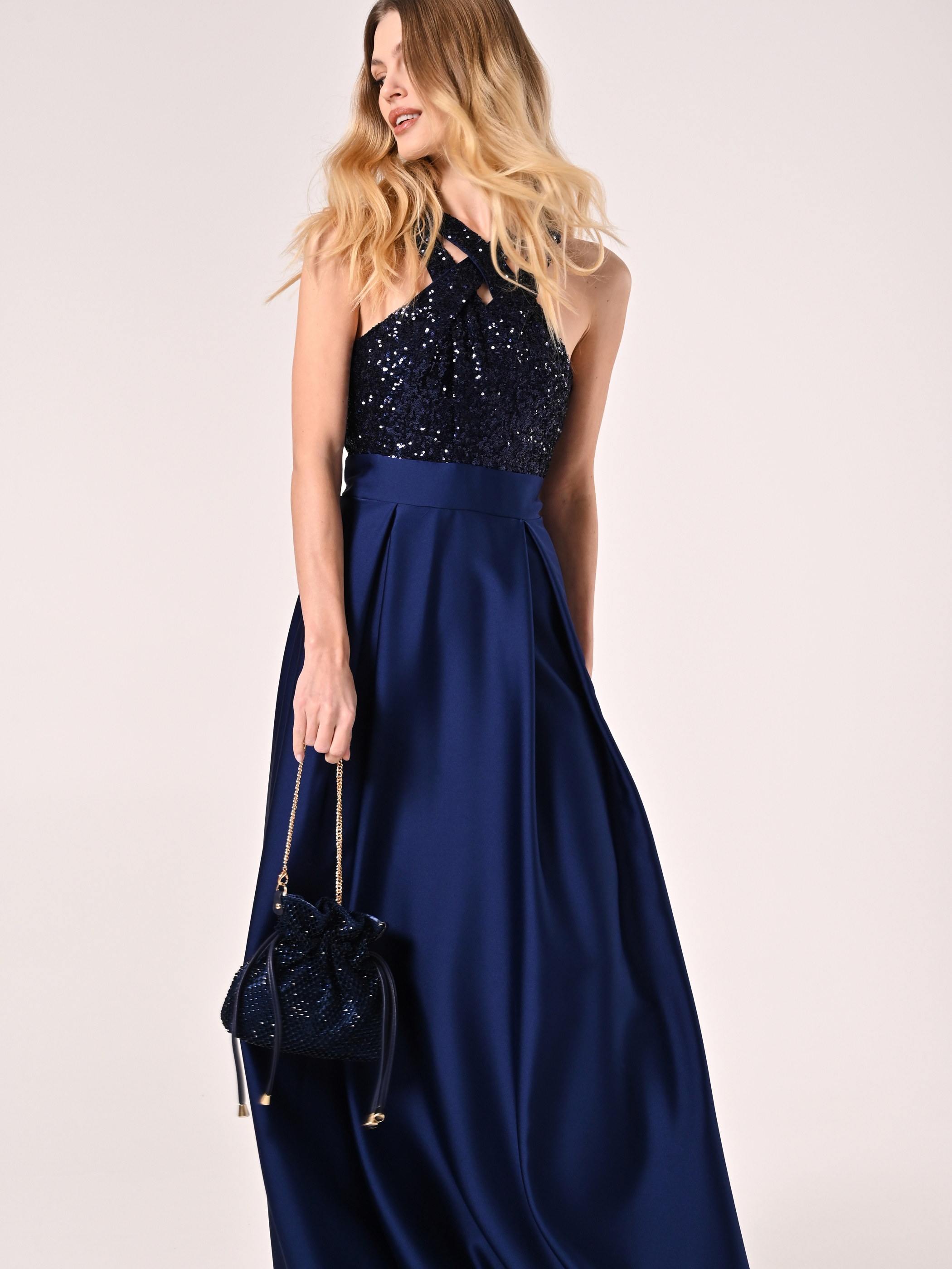Long Satin Dress with Sequins | Rinascimento