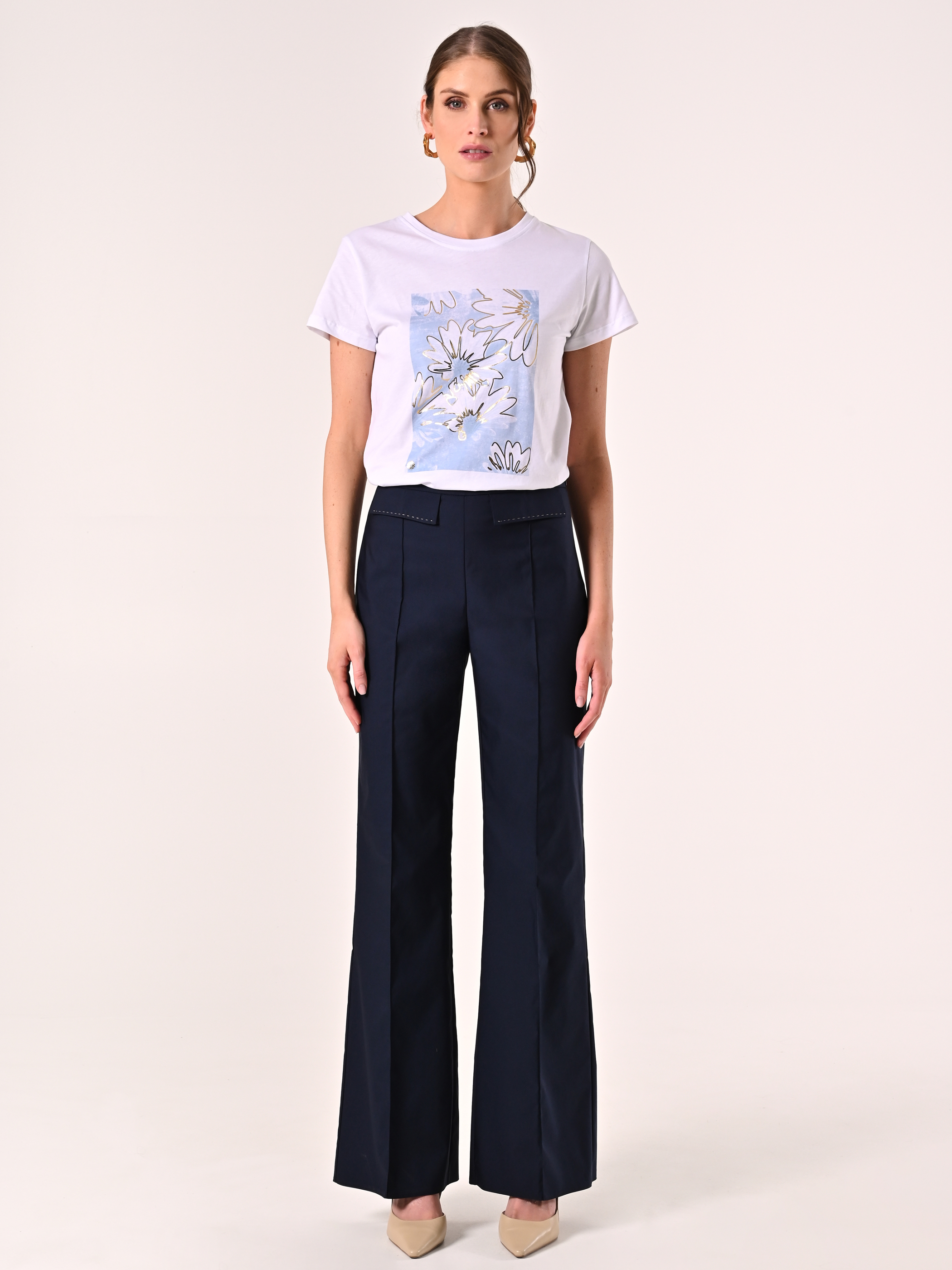 T-Shirt in Cotone con Stampa Azzurra & Gold | Rinascimento