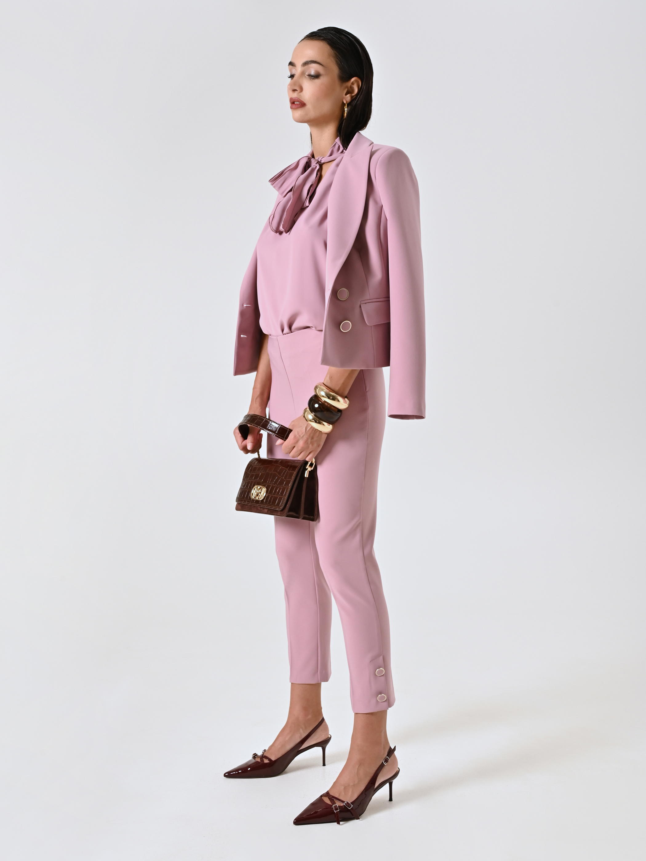 Straight Trousers in Mauve Pink Technical Fabric | Rinascimento