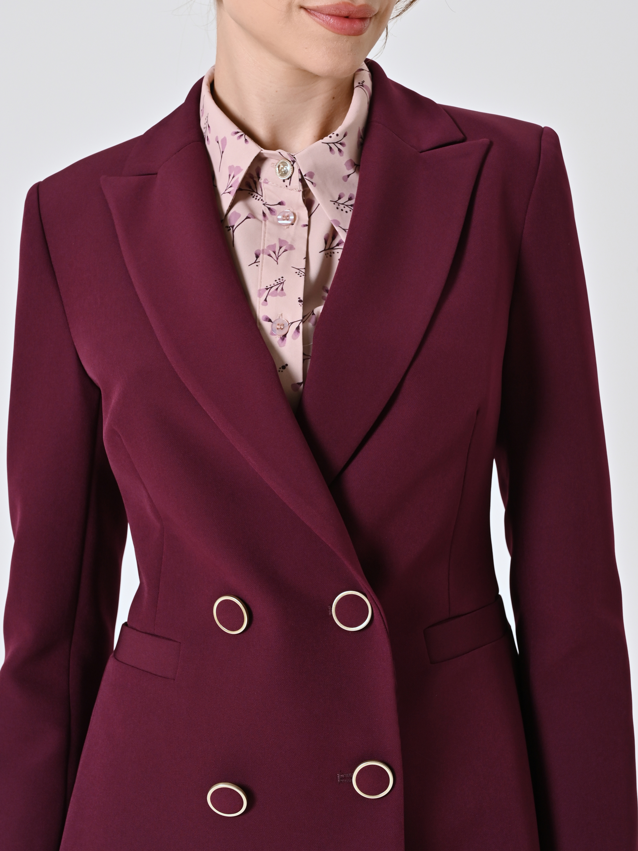 Bordeaux Double-breasted Jacket with Ringed Buttons