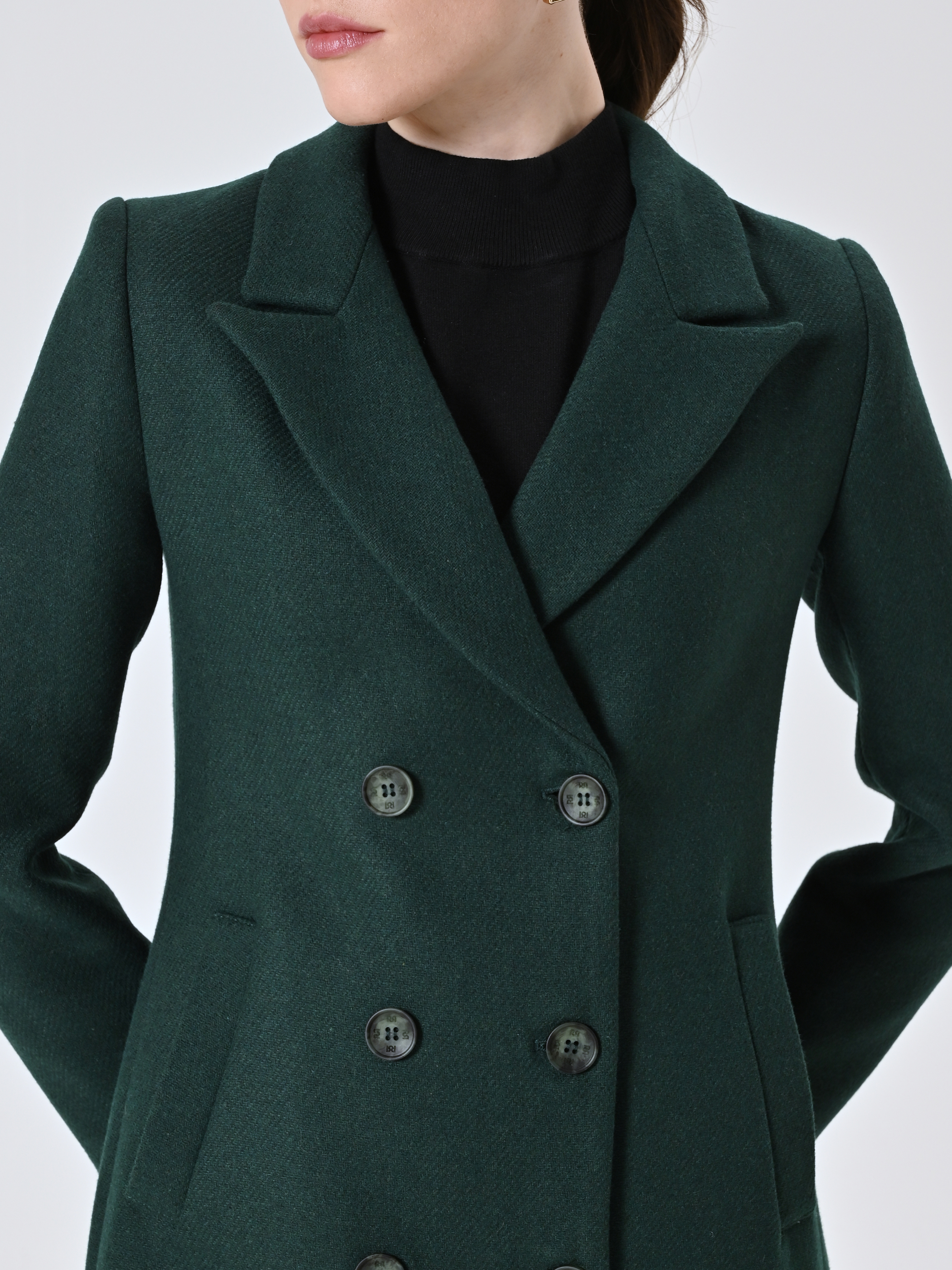Green Double-Breasted Coat with Peak Lapels | Rinascimento