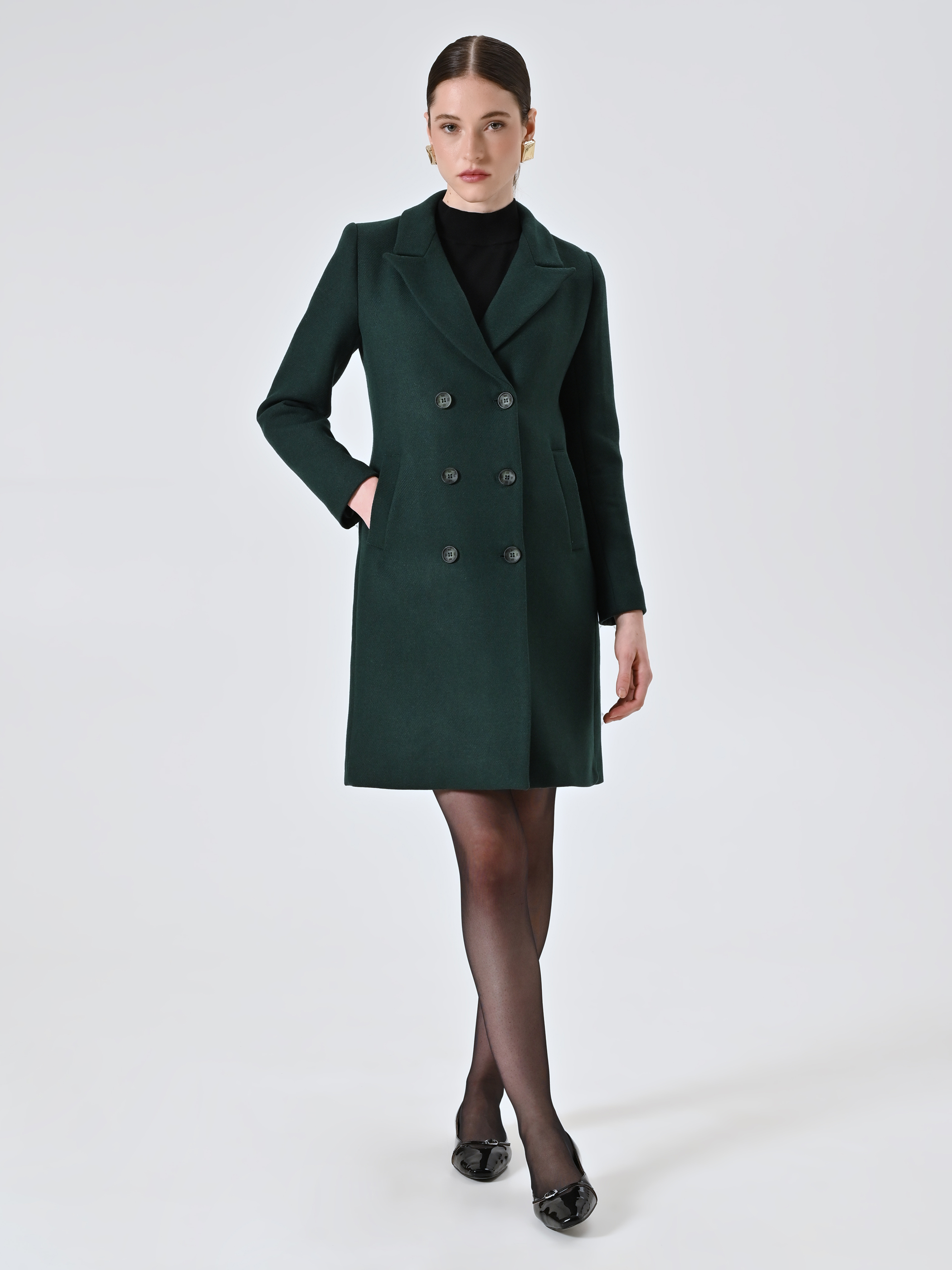 Green Double-Breasted Coat with Peak Lapels | Rinascimento