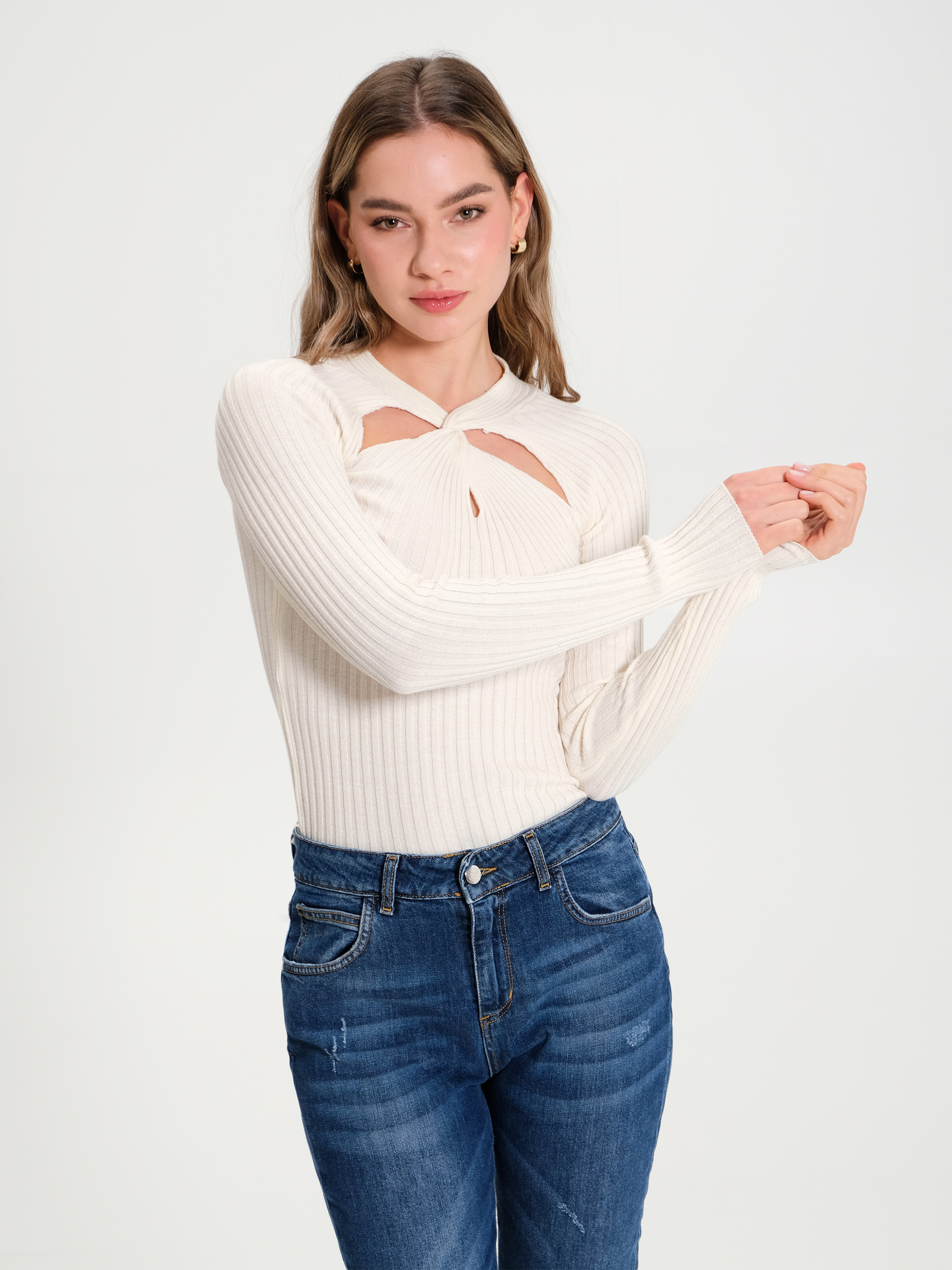 Knotted cut out new arrivals sweater