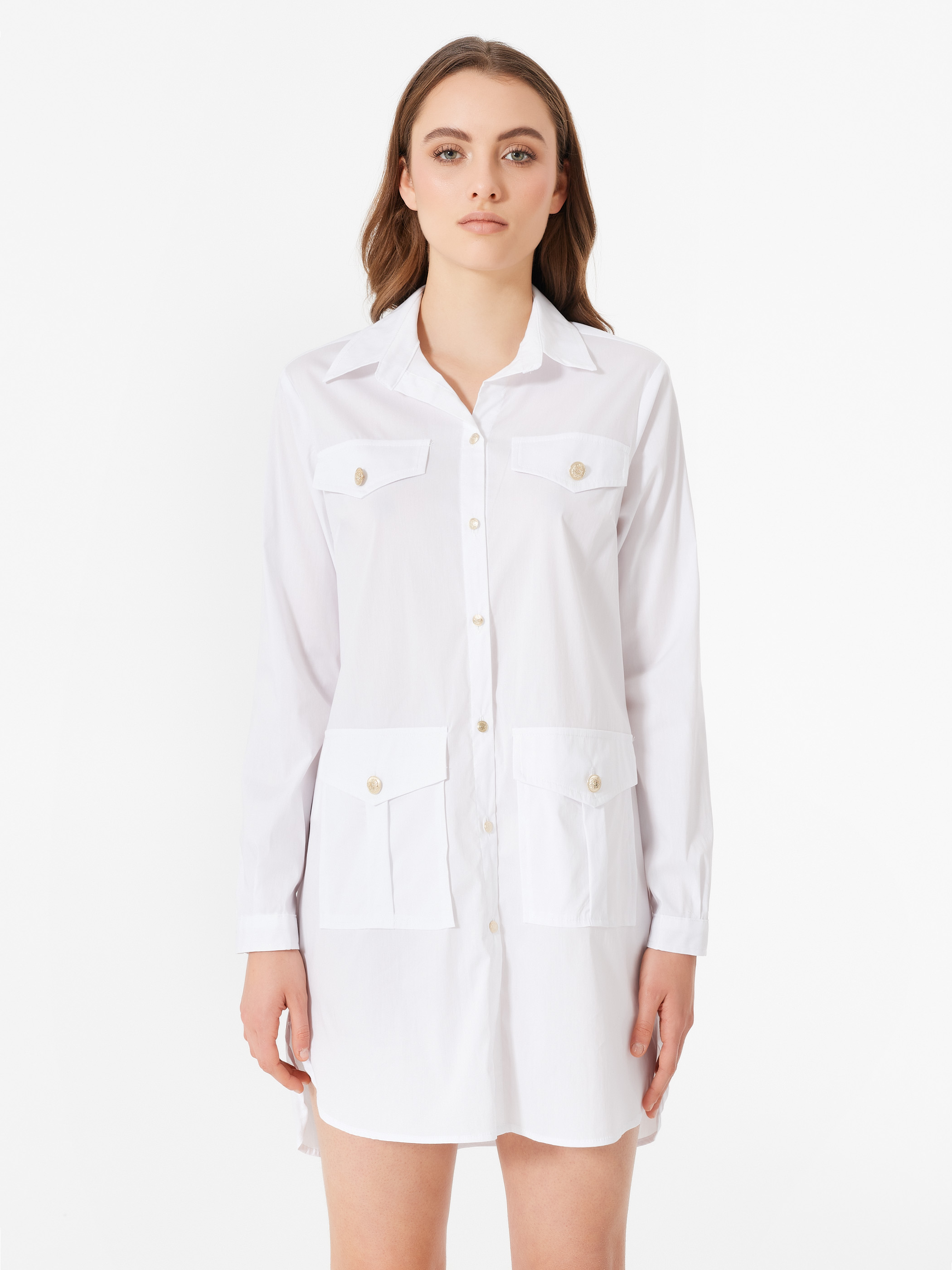 Cotton shirt dress with utility pockets