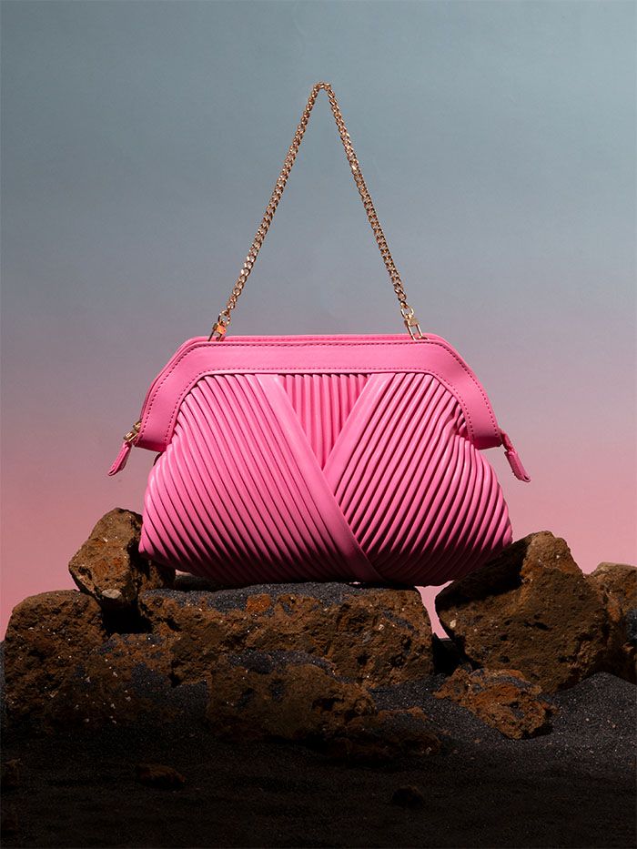 Pink Pleated Clutch Bag  Rinascimento