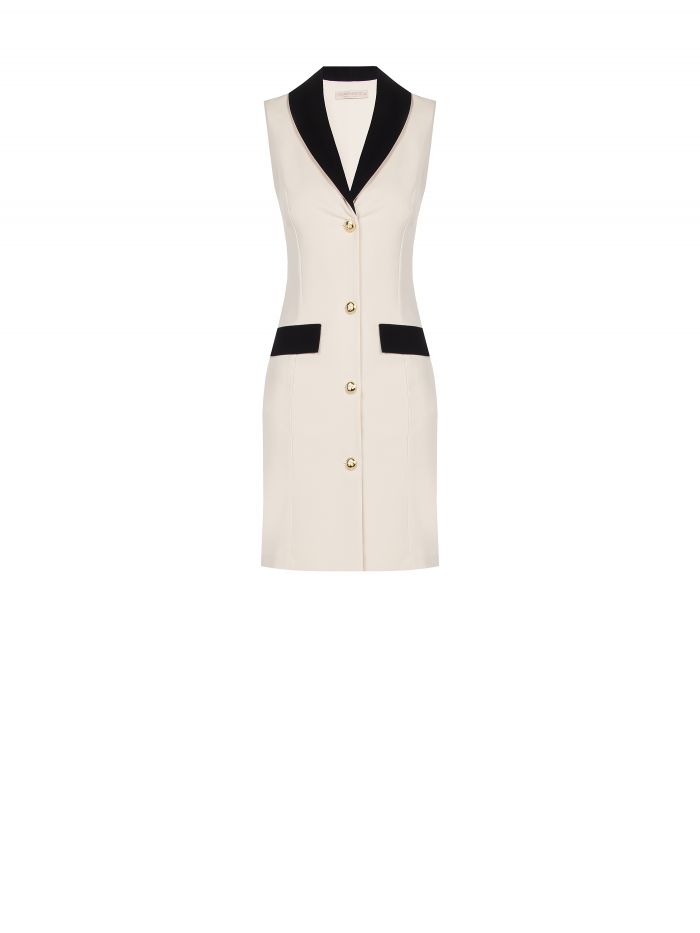 Sleeveless jacket dress in two tones.   Rinascimento