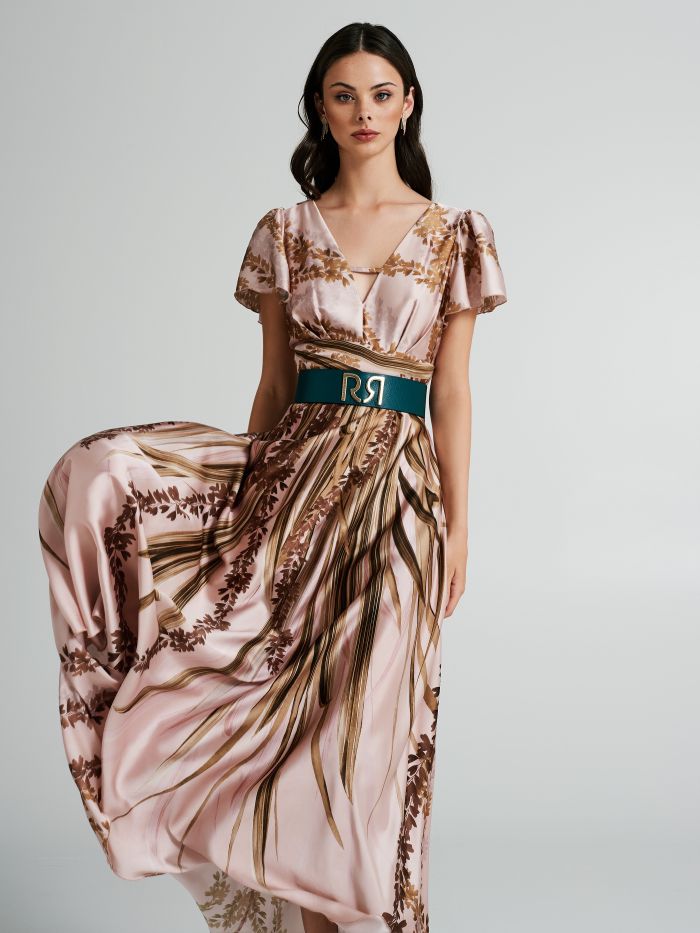 Langes Kleid mit Blumenmuster aus Satin   Rinascimento