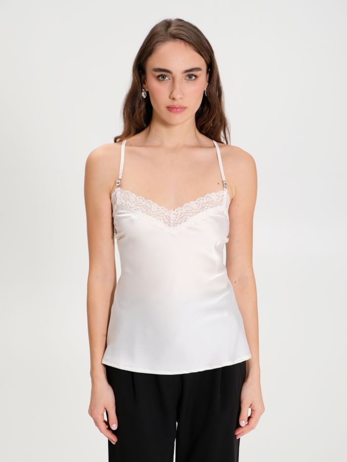 White satin lace top hot sale
