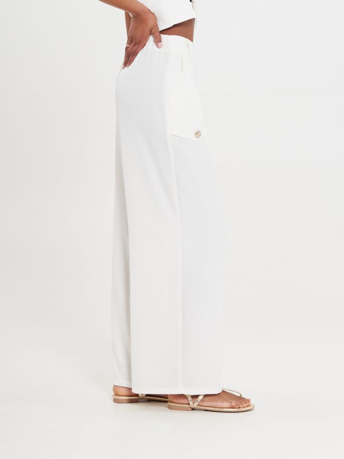 Ivory Flowy Trousers with Buttons  Rinascimento