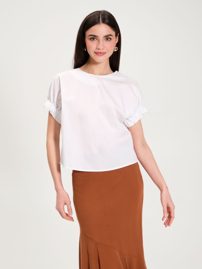 Blusa con Elastici in Cotone Bianco  Rinascimento