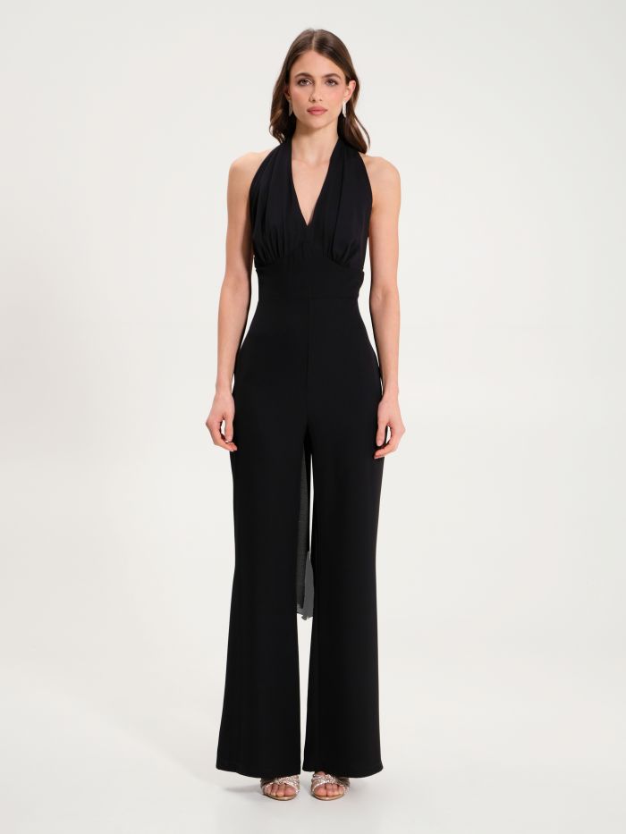 Black Palazzo Jumpsuit with Draping  det_1