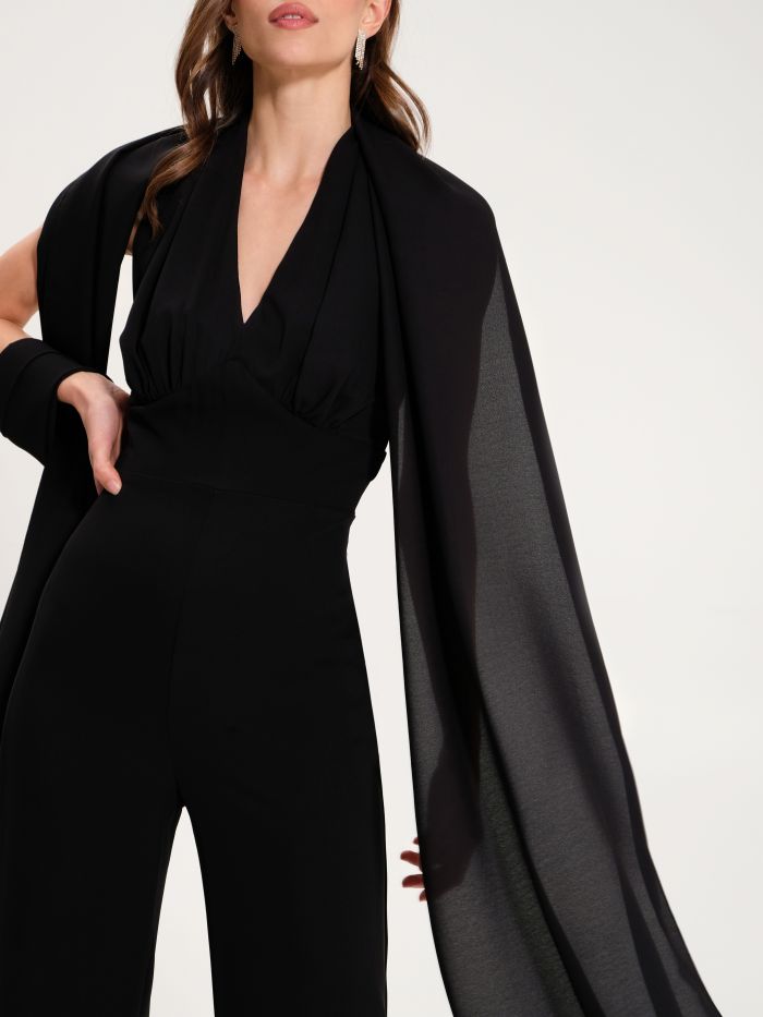 Black Palazzo Jumpsuit with Draping  in_i5