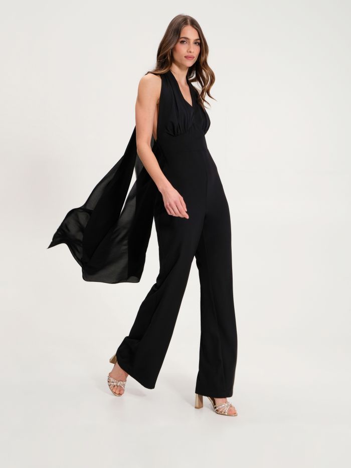 Black Palazzo Jumpsuit with Draping  sp_e1