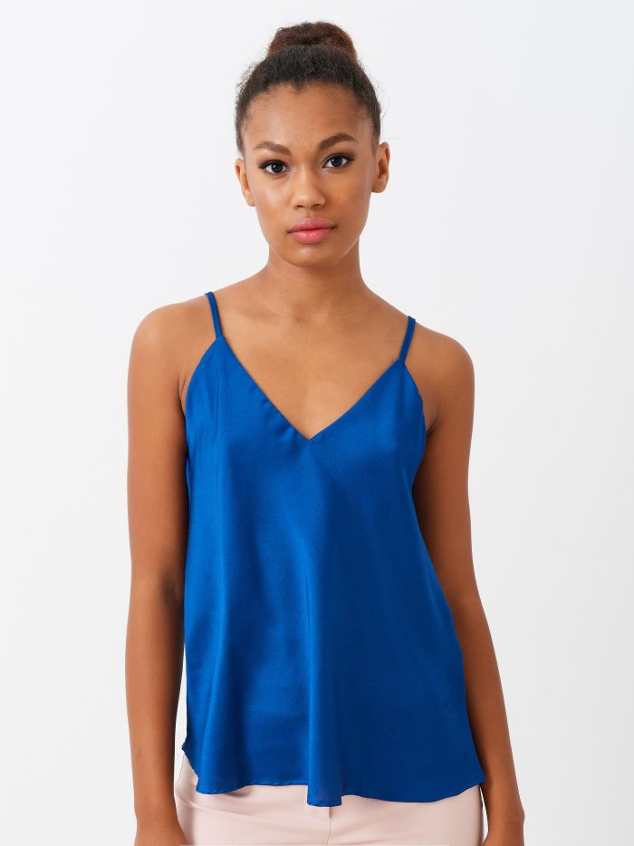 Top en crêpe marocain bleu ANDA B-M9752/C675 TOP SPALLINE B041 Rinascimento
