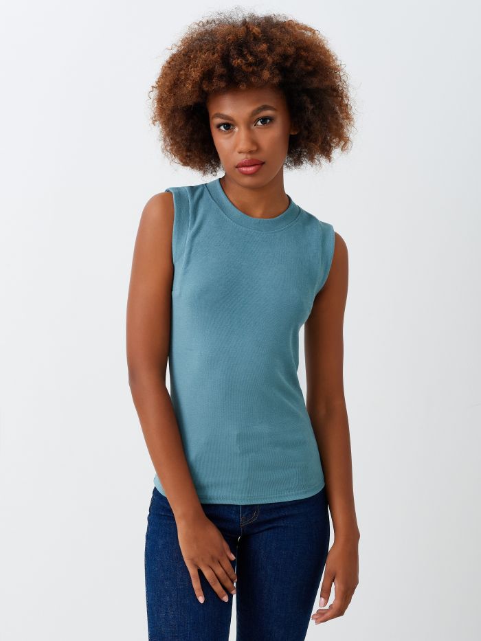 Top côtelé couleur bleue NAIKE W-CNT403/EE101 TOP GIRO QUADRO B061 Rinascimento