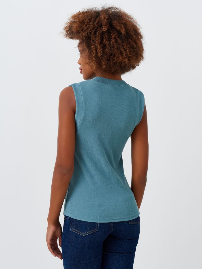 Top côtelé couleur bleue NAIKE W-CNT403/EE101 TOP GIRO QUADRO B061 Rinascimento