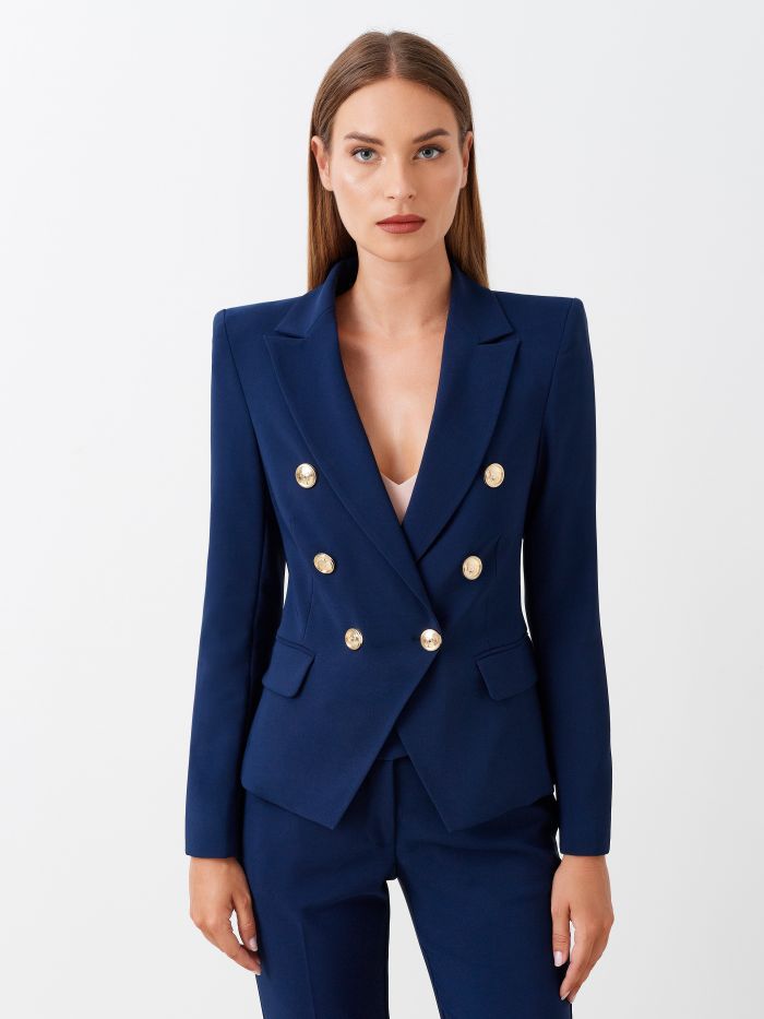 Veste croisée en tissu technique bleu REWI 1.415.999-B/CT GIA DOPPIOPETTO B041 Rinascimento
