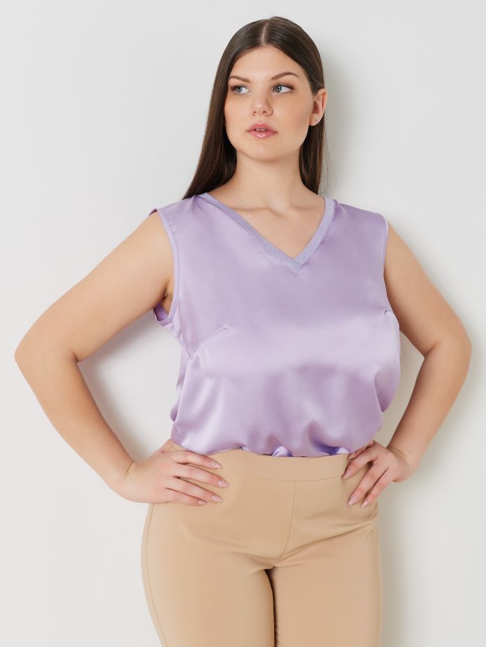 Top Curvy Scollo a V in Raso   Rinascimento