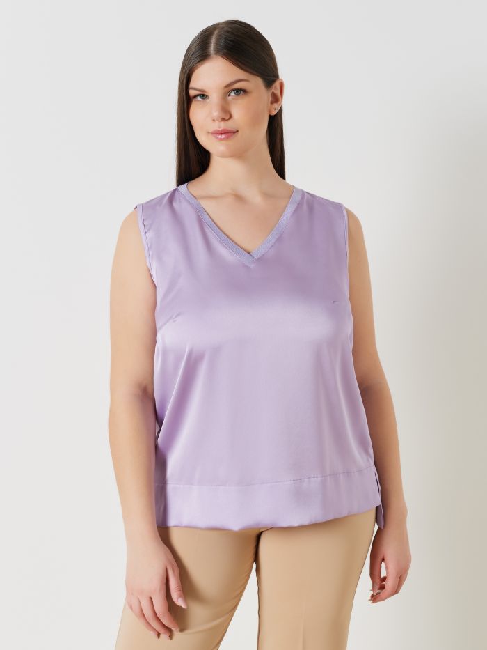 Top Curvy Scollo a V in Raso   Rinascimento