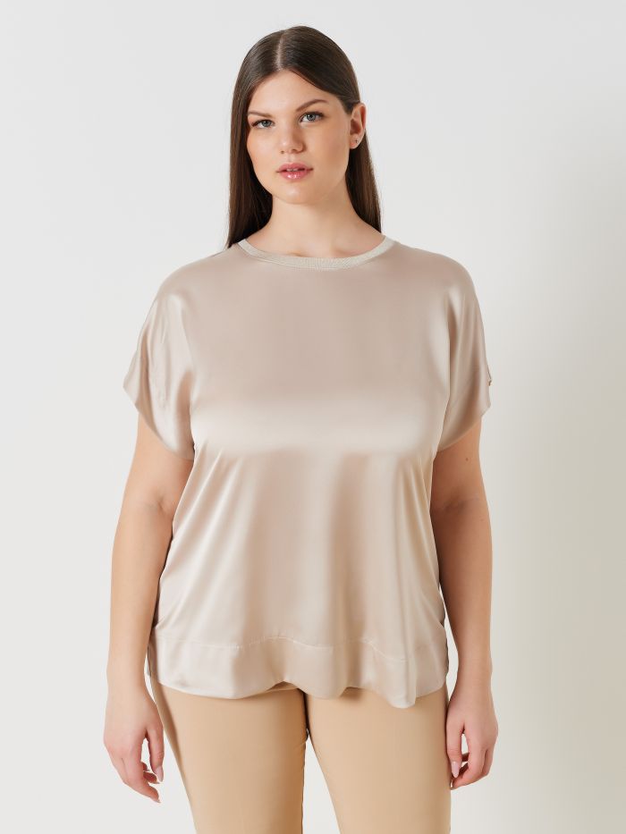 Blouse curvy col montant en satin et jersey de viscose   Rinascimento