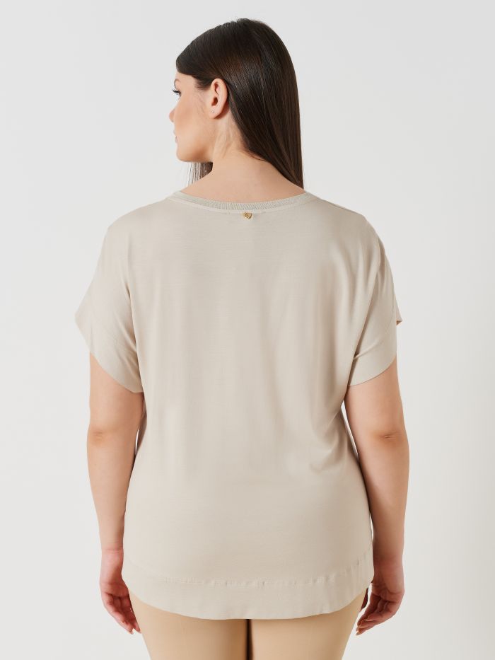 Blouse curvy col montant en satin et jersey de viscose   Rinascimento