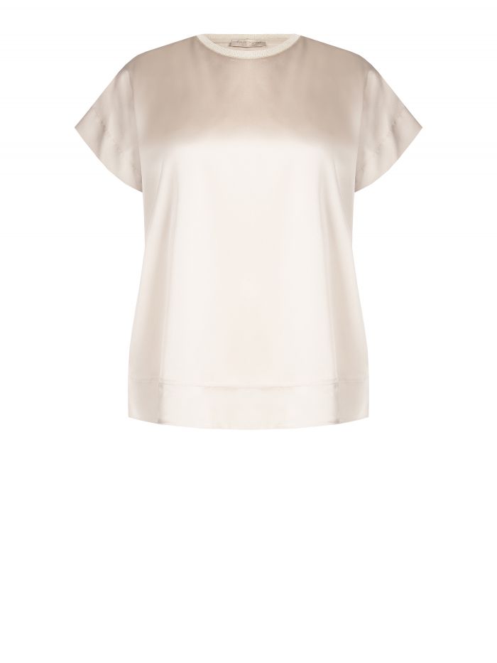 Blouse curvy col montant en satin et jersey de viscose   Rinascimento
