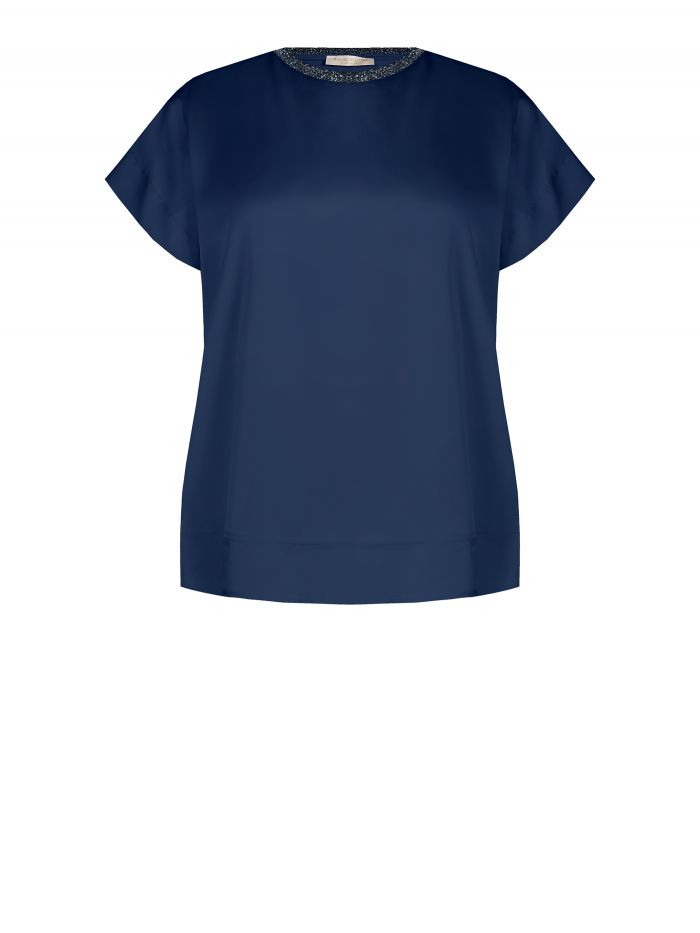 Blouse curvy col montant en satin et jersey de viscose   Rinascimento