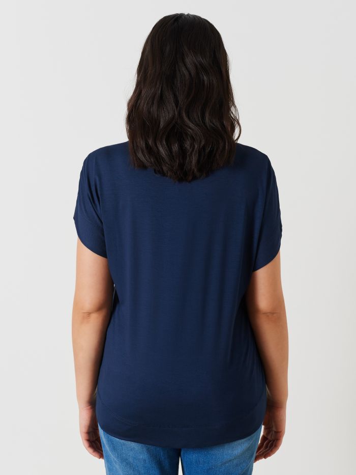 Blouse curvy col montant en satin et jersey de viscose   Rinascimento