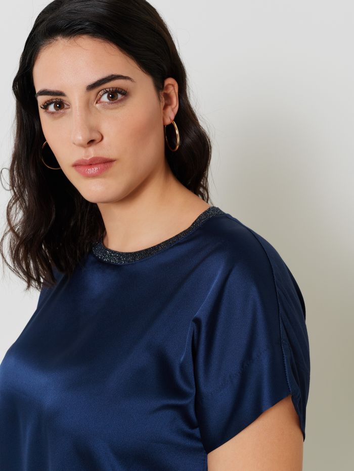 Blouse curvy col montant en satin et jersey de viscose   Rinascimento