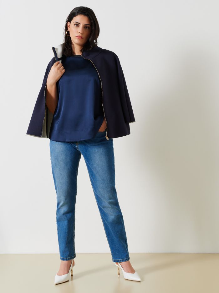 Blouse curvy col montant en satin et jersey de viscose   Rinascimento