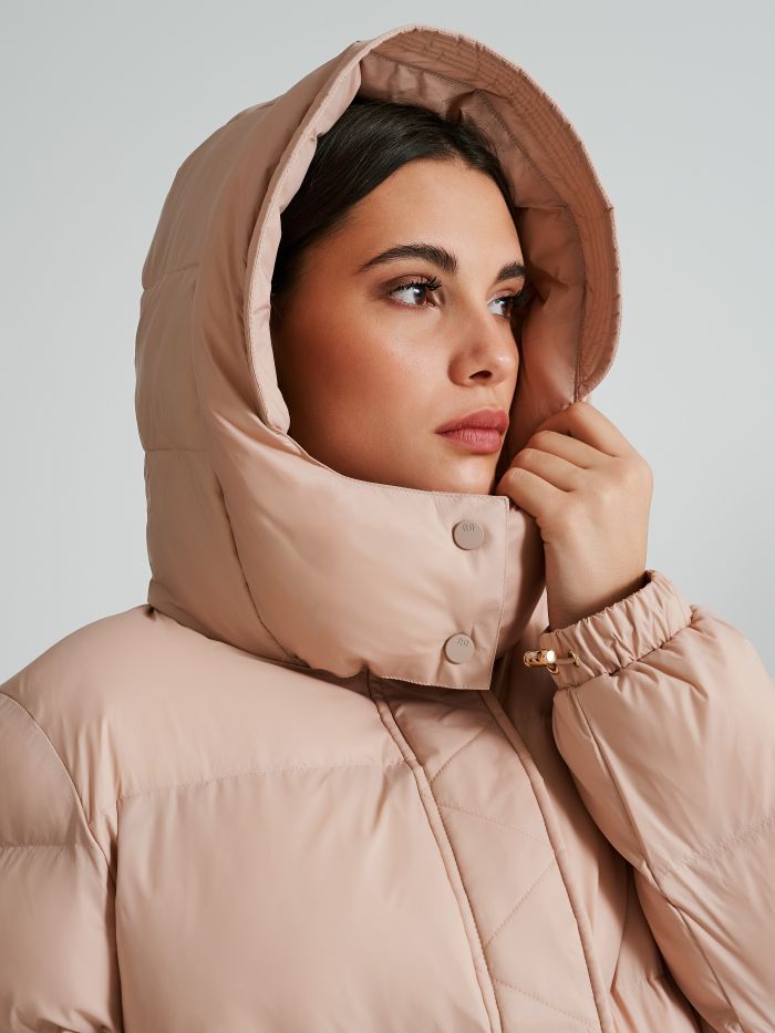 Short Repreve® down jacket with belt  Rinascimento