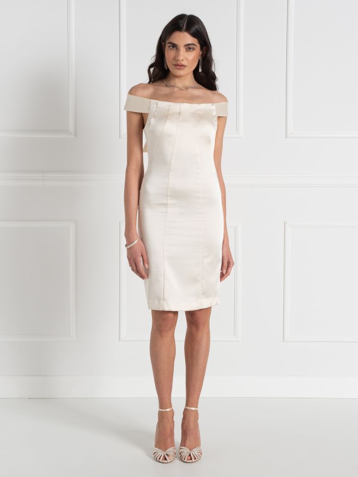 Bridal Collection Short Satin Dress with Bow  Rinascimento