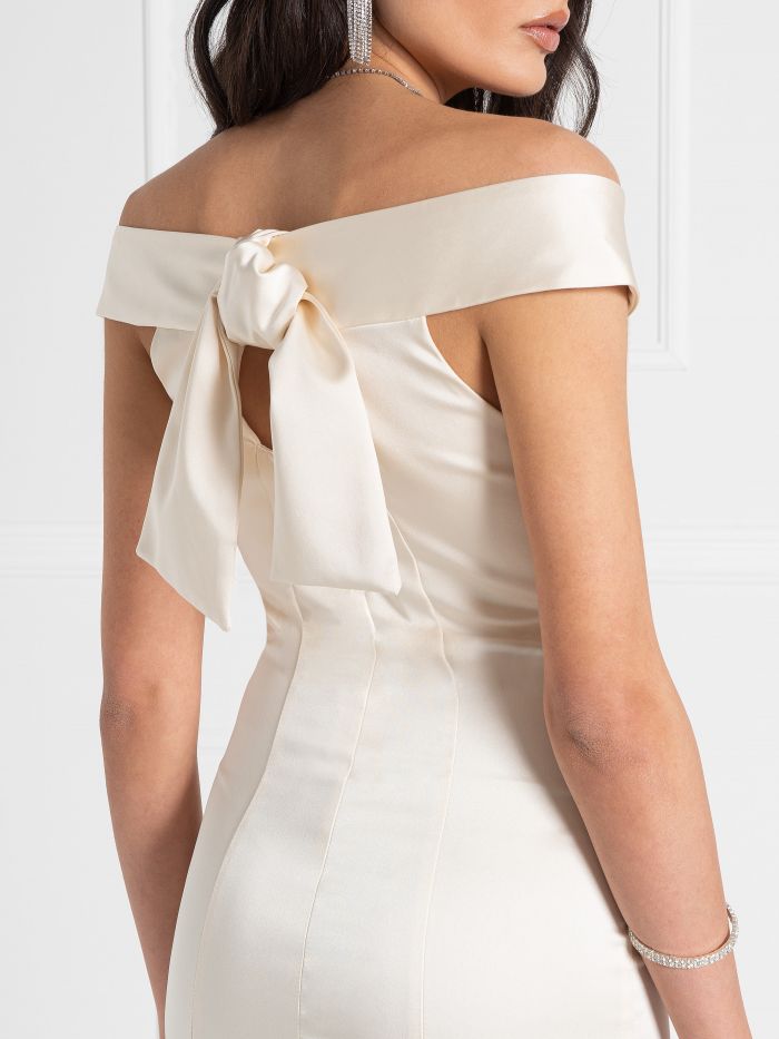 Bridal Collection Short Satin Dress with Bow  Rinascimento