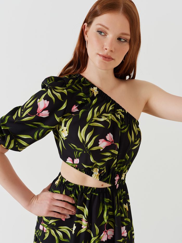 One-shoulder Dress with Floral Print
