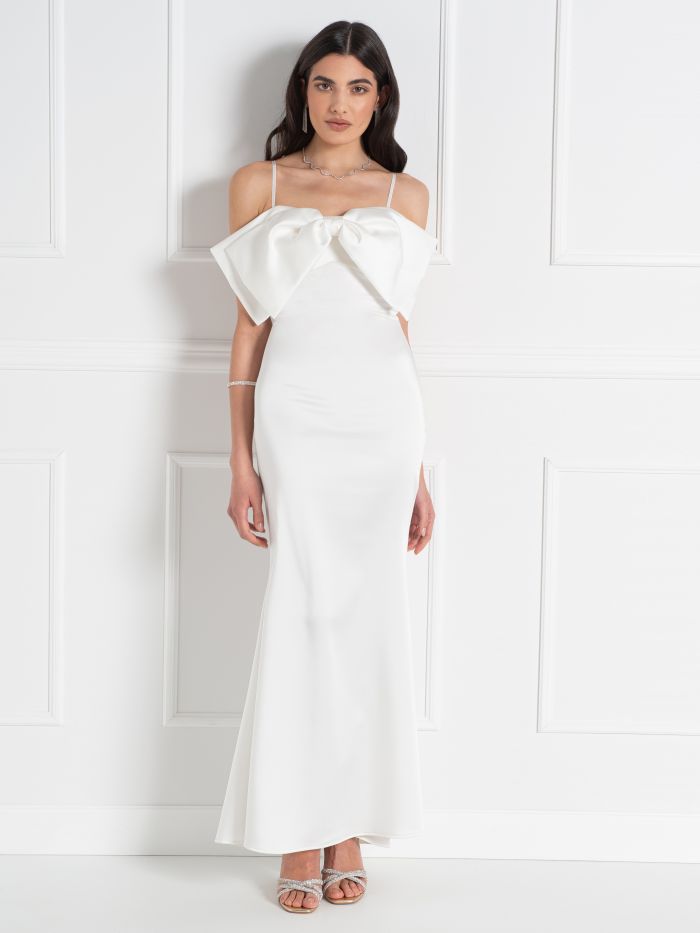 Bridal Collection Long Satin Dress with Bow  Rinascimento