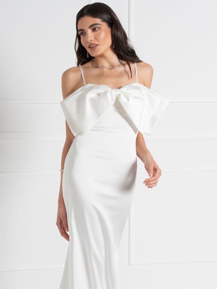Bridal Collection Long Satin Dress with Bow  Rinascimento