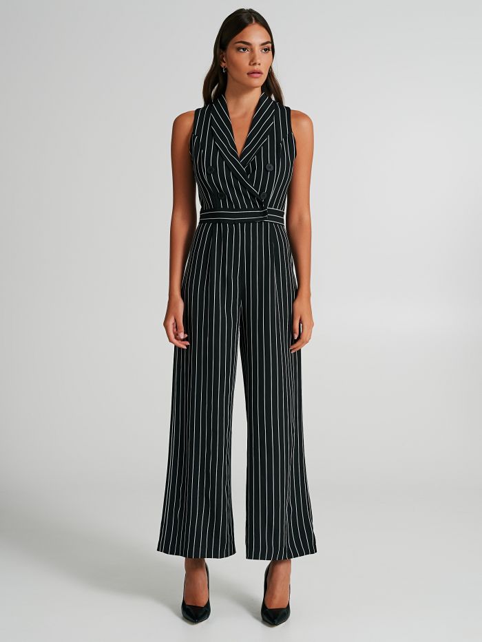Pinstriped jumpsuit with buttons   Rinascimento