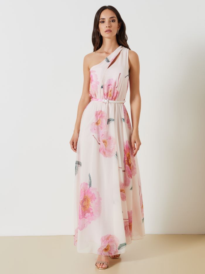 One-Shoulder Georgette Dress with Belt  Rinascimento