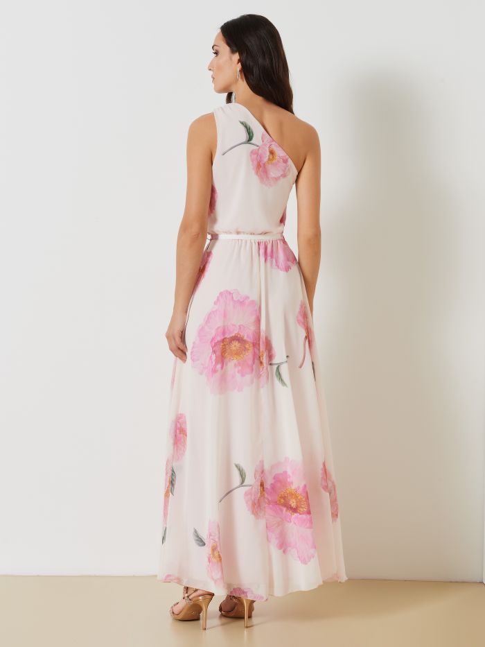 One-Shoulder Georgette Dress with Belt  Rinascimento