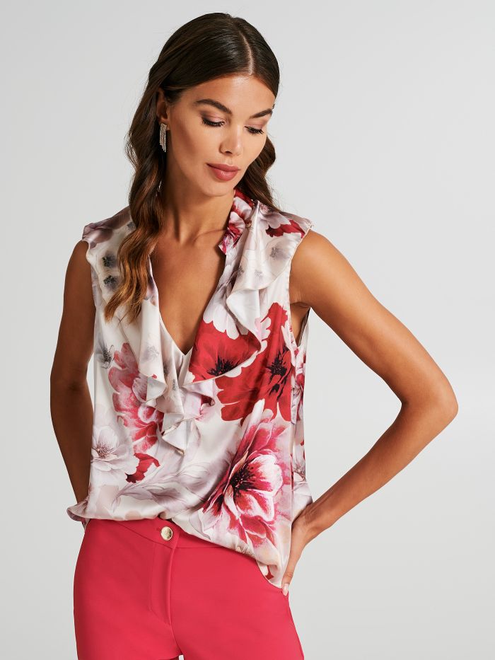 Top in raso con fantasia a fiori  Rinascimento