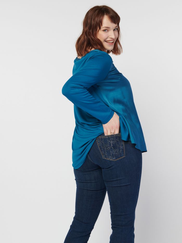 Curvy flared jeans with rhinestone pocket  Rinascimento