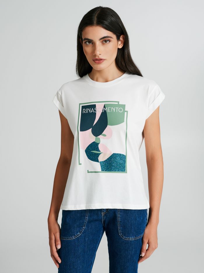 Abstract print cotton t-shirt  Rinascimento