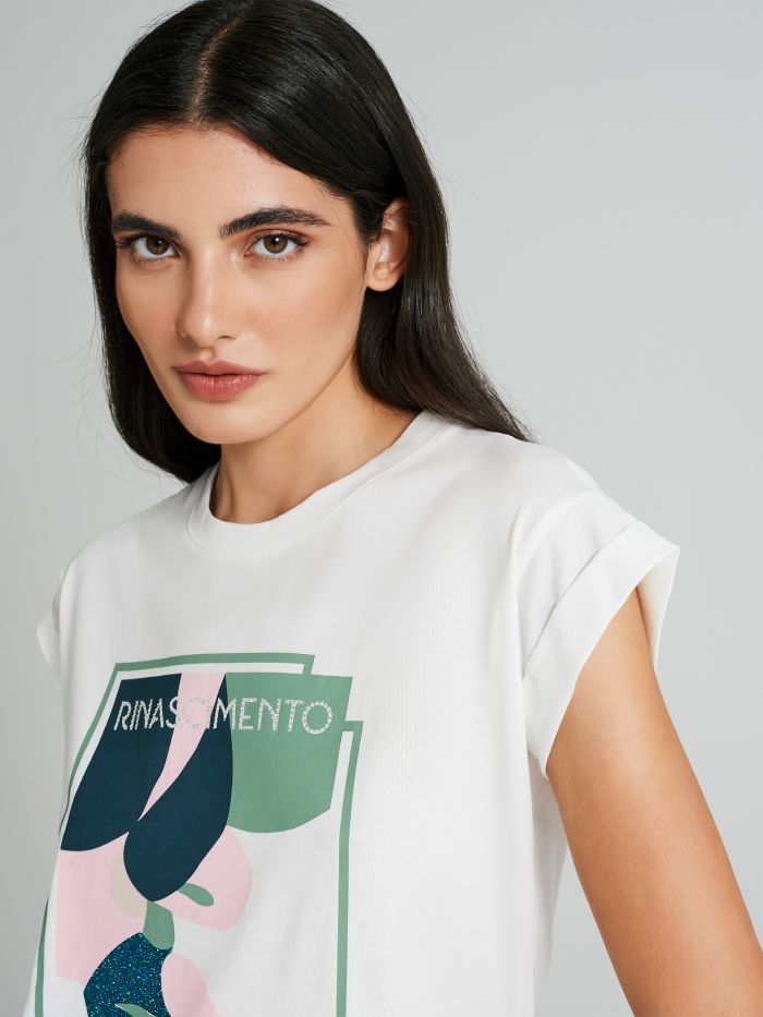 Abstract print cotton t-shirt  Rinascimento