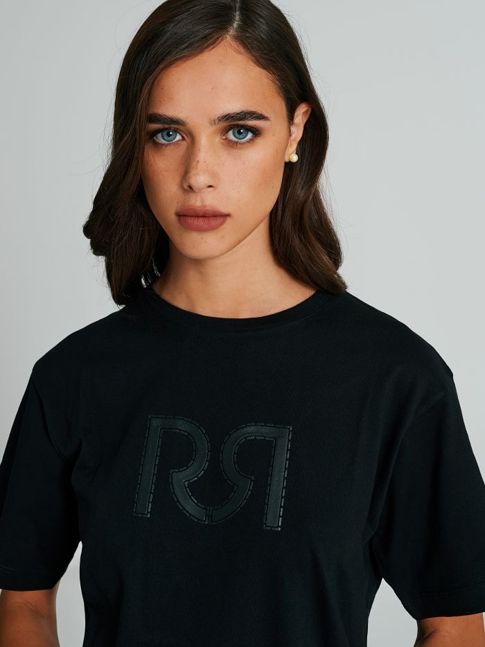 Faux leather t-shirt with logo  Rinascimento