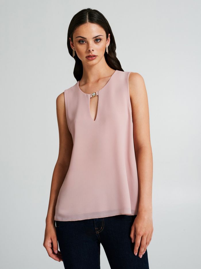 Blusa in georgette con bottone gioiello   Rinascimento
