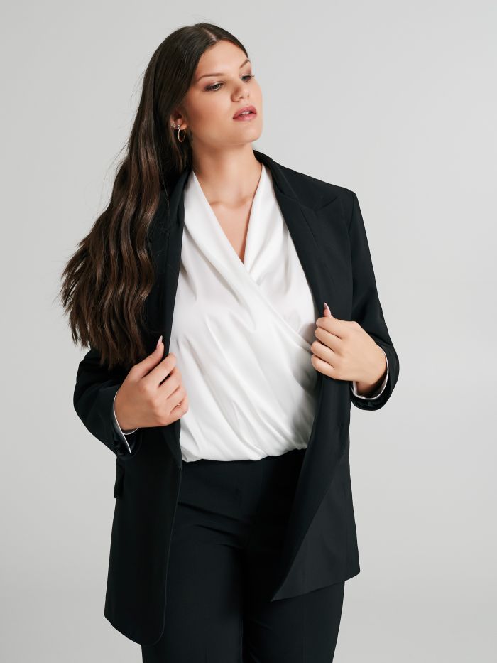 Curvy One-Button Jacket in Technical Fabric   Rinascimento