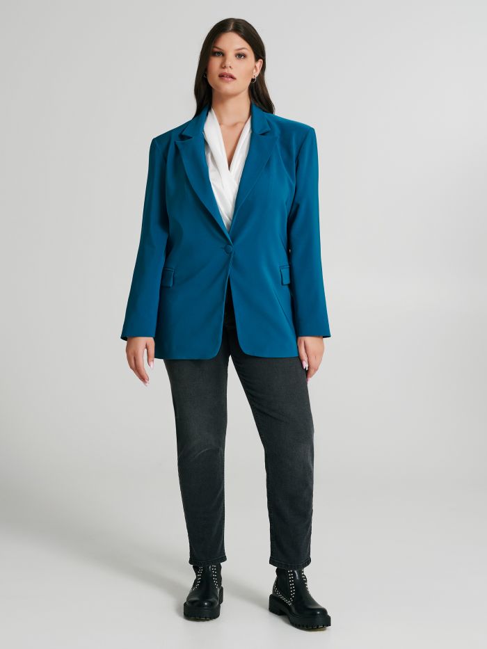 Curvy One-Button Jacket in Technical Fabric   Rinascimento