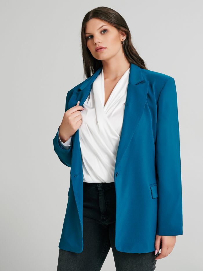 Curvy One-Button Jacket in Technical Fabric   Rinascimento